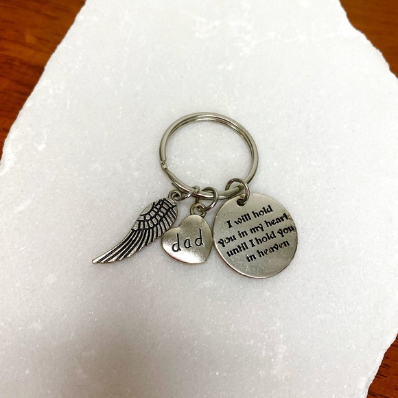 Stainless Steel Memorial Dad Keychain with Heart and Wing Charms Memory Father - Picture 5 of 6